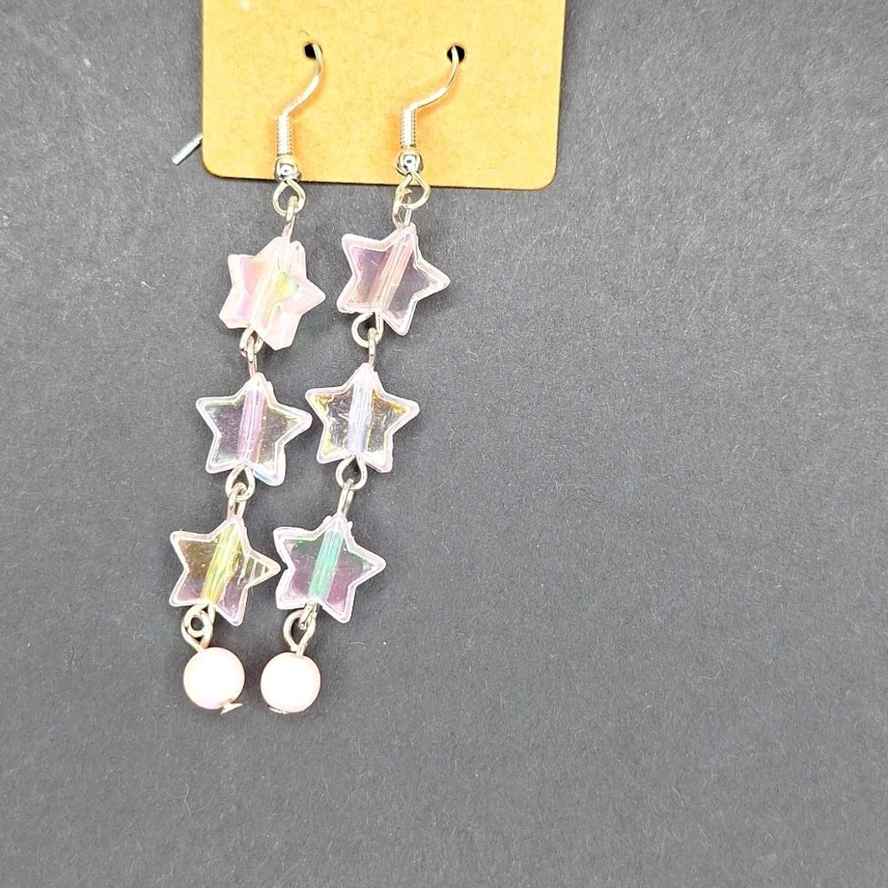 Pink iridescent star drop acrylic earrings